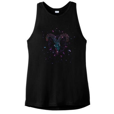 Aries Floral Zodiac Ladies PosiCharge Tri-Blend Wicking Tank