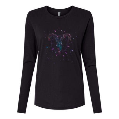 Aries Floral Zodiac Womens Cotton Relaxed Long Sleeve T-Shirt