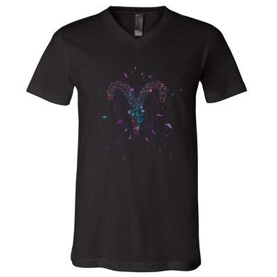 Aries Floral Zodiac V-Neck T-Shirt