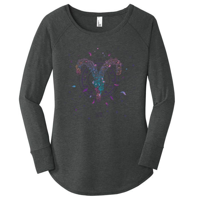 Aries Floral Zodiac Women's Perfect Tri Tunic Long Sleeve Shirt