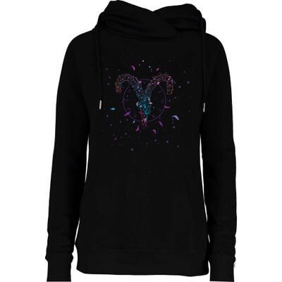 Aries Floral Zodiac Womens Funnel Neck Pullover Hood