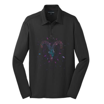 Aries Floral Zodiac Silk Touch Performance Long Sleeve Polo