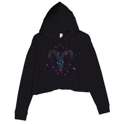 Aries Floral Zodiac Crop Fleece Hoodie