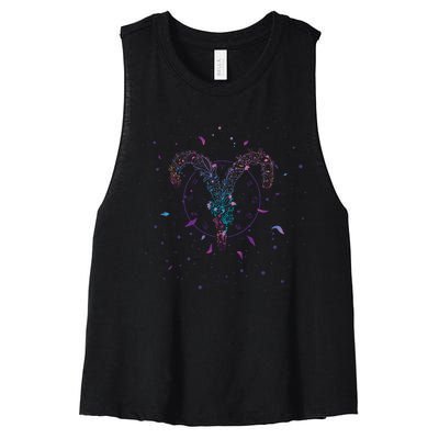 Aries Floral Zodiac Women's Racerback Cropped Tank