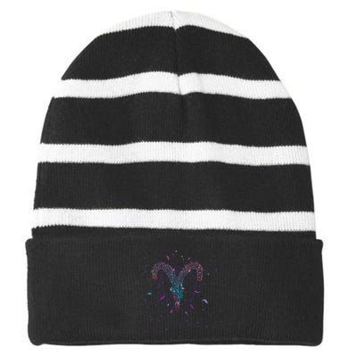 Aries Floral Zodiac Striped Beanie with Solid Band