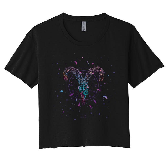 Aries Floral Zodiac Women's Crop Top Tee