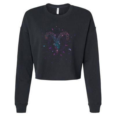 Aries Floral Zodiac Cropped Pullover Crew