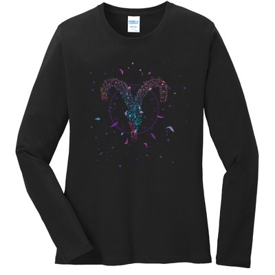 Aries Floral Zodiac Ladies Long Sleeve Shirt