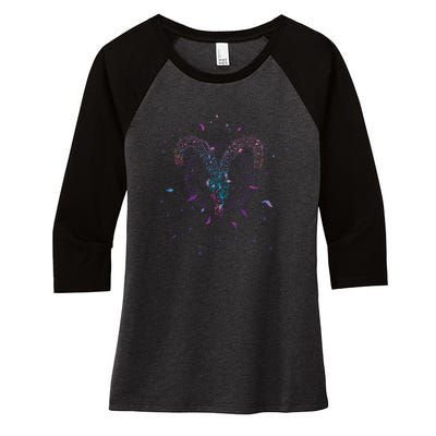 Aries Floral Zodiac Women's Tri-Blend 3/4-Sleeve Raglan Shirt