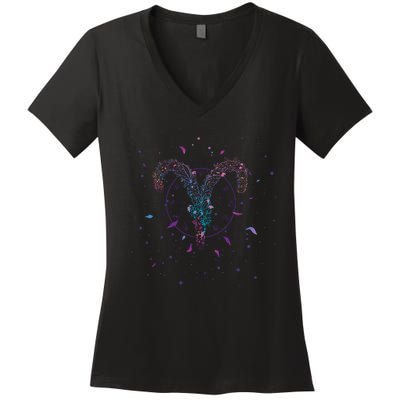 Aries Floral Zodiac Women's V-Neck T-Shirt