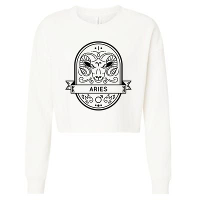 Aries Zodiac Symbol Design Cropped Pullover Crew