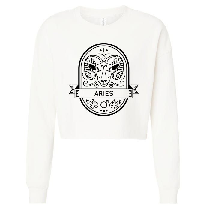 Aries Zodiac Symbol Design Cropped Pullover Crew