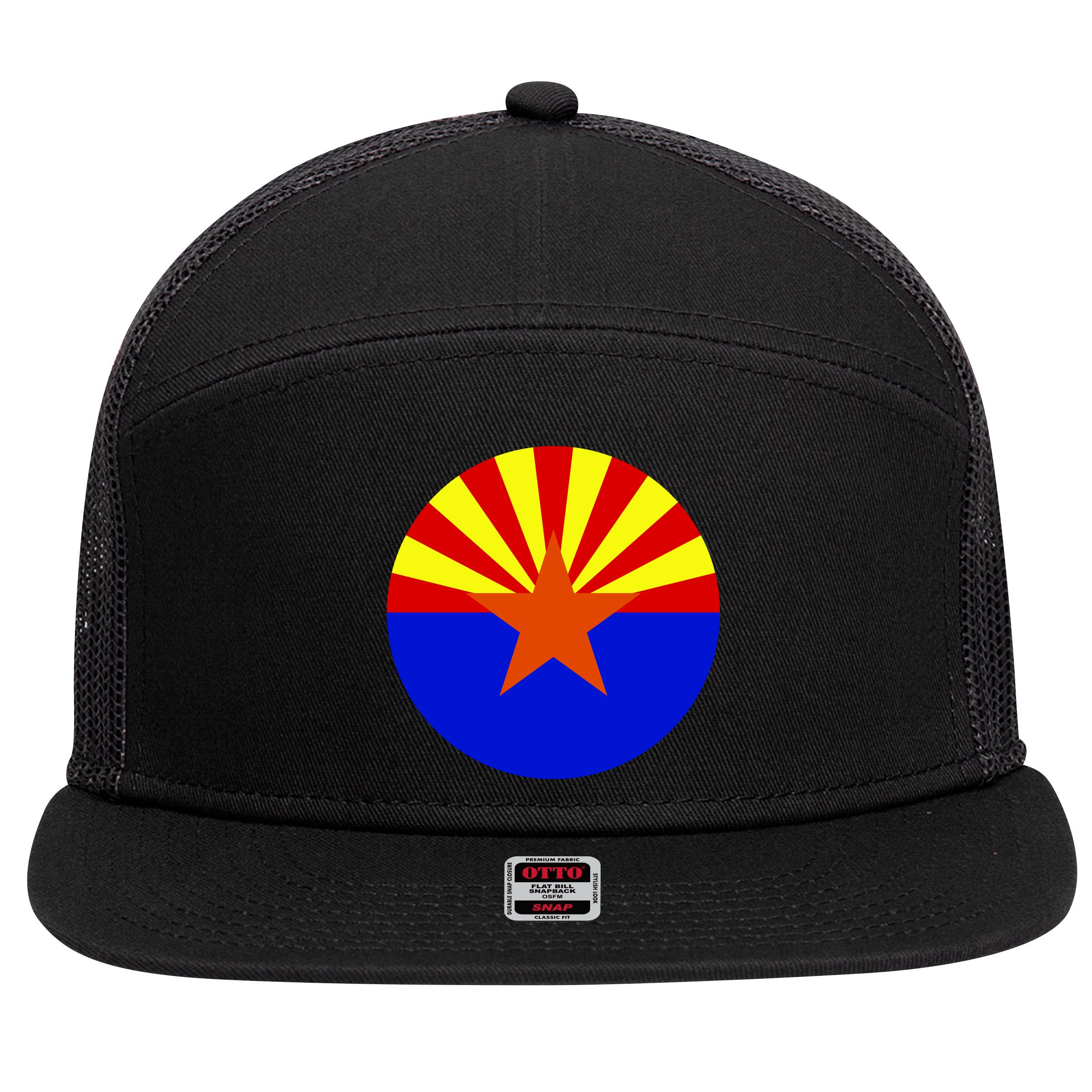Arizona Circle Flag 7 Panel Mesh Trucker Snapback Hat