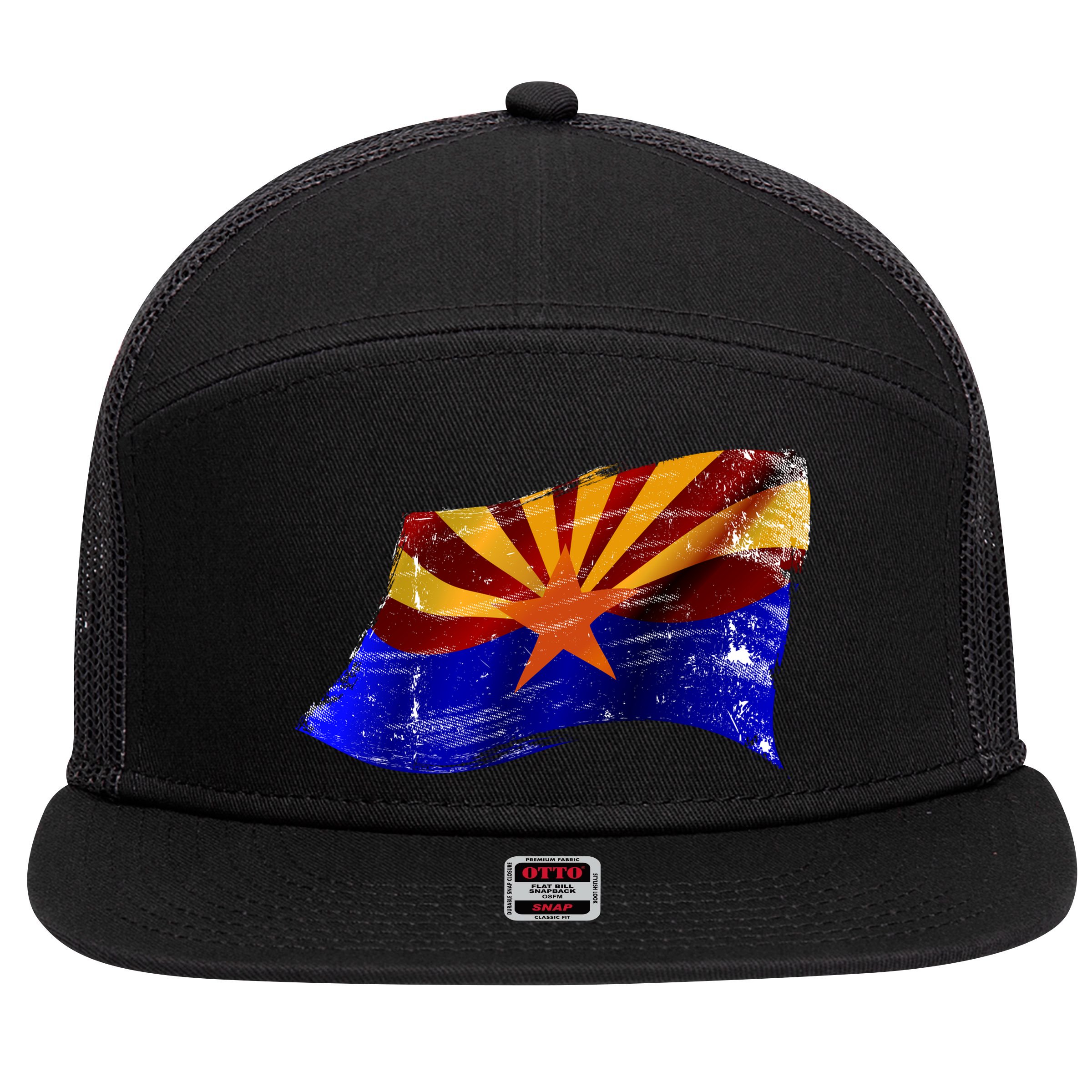 Arizona Grunge Flag 7 Panel Mesh Trucker Snapback Hat