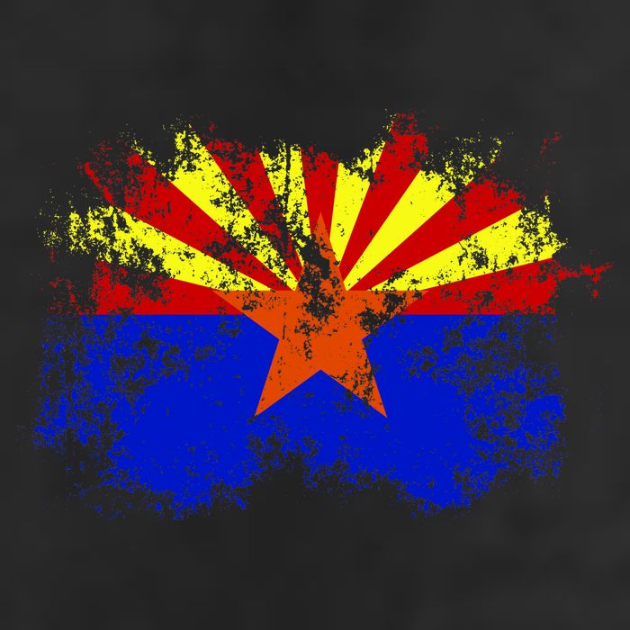 Arizona State Flag Grunge 7 Panel Mesh Trucker Snapback Hat