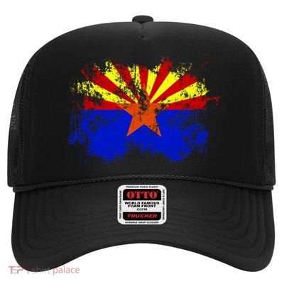 Arizona State Flag Grunge High Crown Mesh Back Trucker Hat