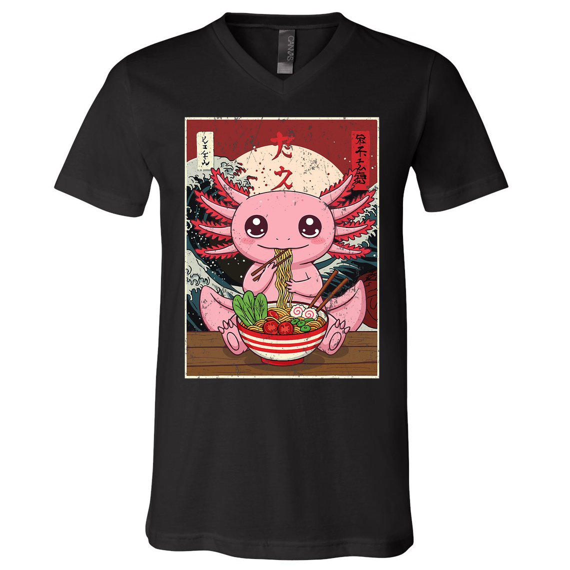 Axolotl Ramen Japanese Funny Graphic Tees Kawaii Anime Gifts V-Neck T-Shirt