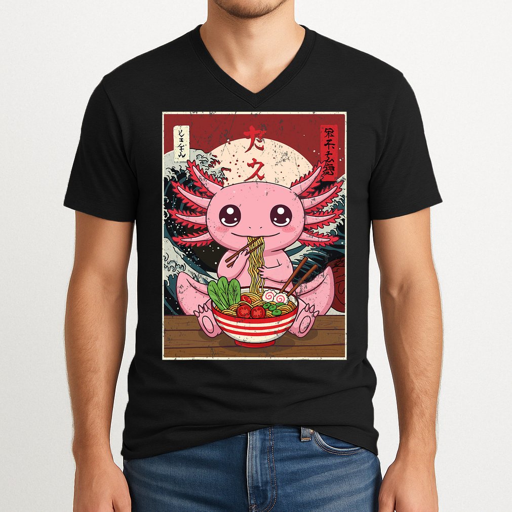Axolotl Ramen Japanese Funny Graphic Tees Kawaii Anime Gifts V-Neck T-Shirt