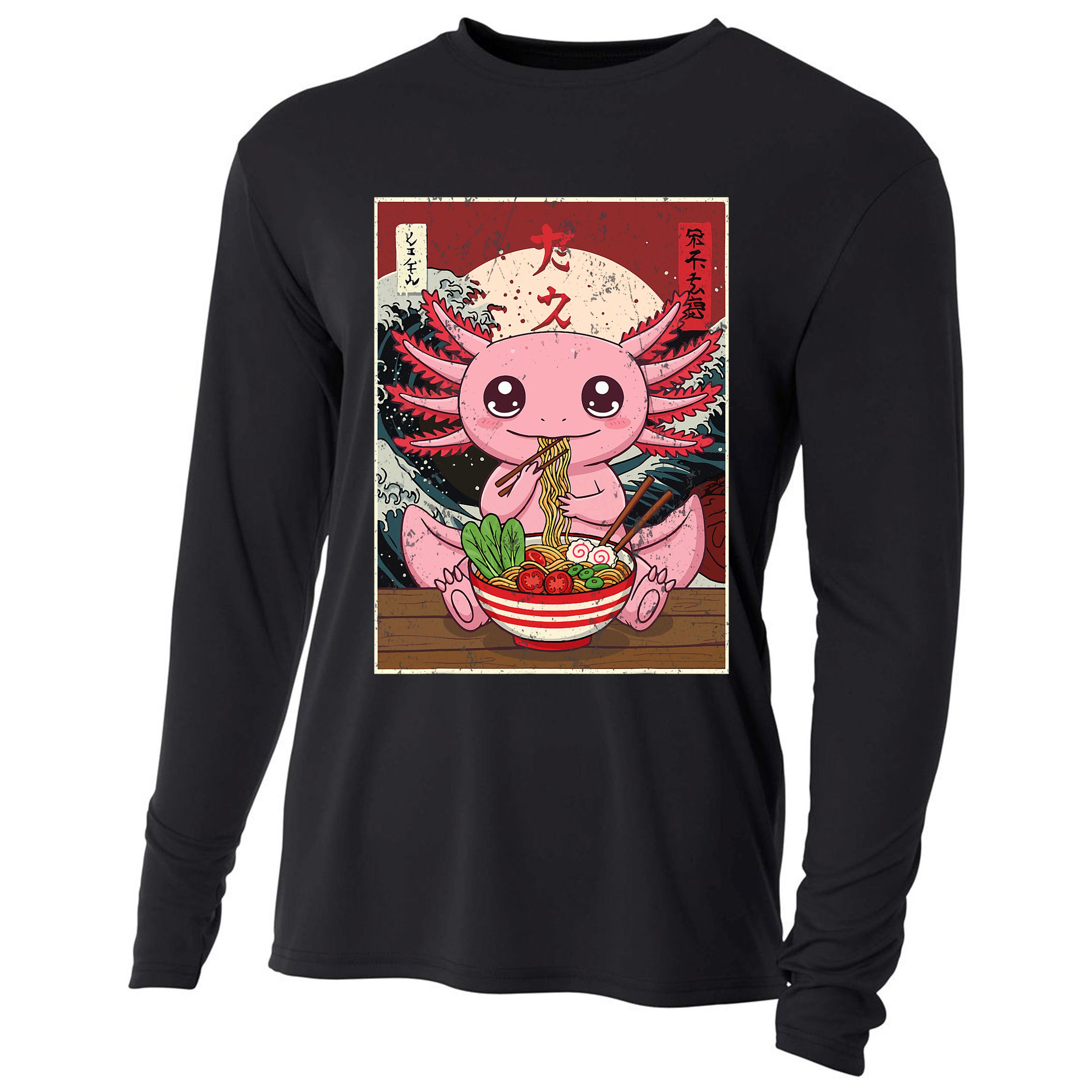 Axolotl Ramen Japanese Funny Graphic Tees Kawaii Anime Gifts Cooling Performance Long Sleeve Crew