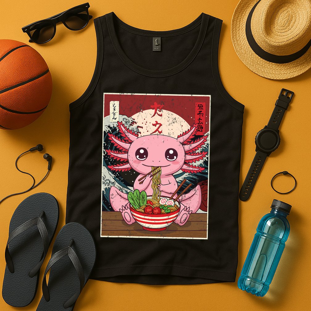 Axolotl Ramen Japanese Funny Graphic Tees Kawaii Anime Gifts Tank Top