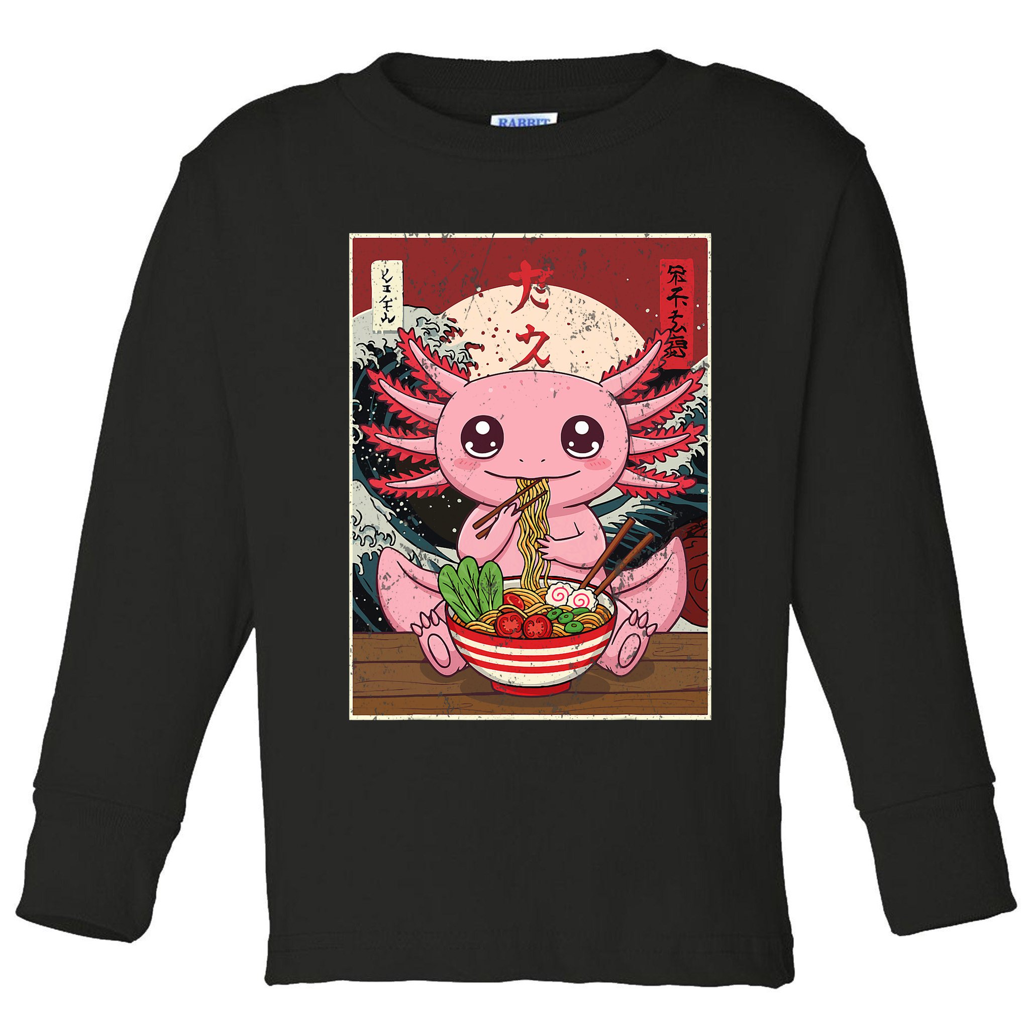 Axolotl Ramen Japanese Funny Graphic Tees Kawaii Anime Gifts Toddler Long Sleeve Shirt