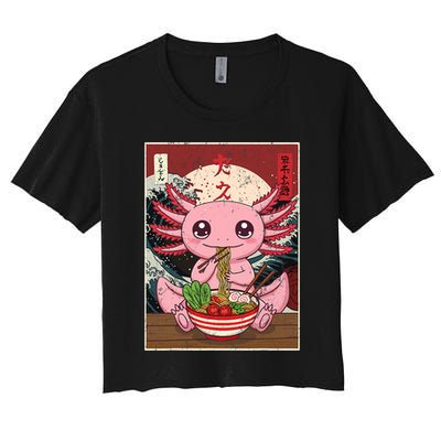 Axolotl Ramen Japanese Funny Graphic Tees Kawaii Anime Gifts Women's Crop Top Tee