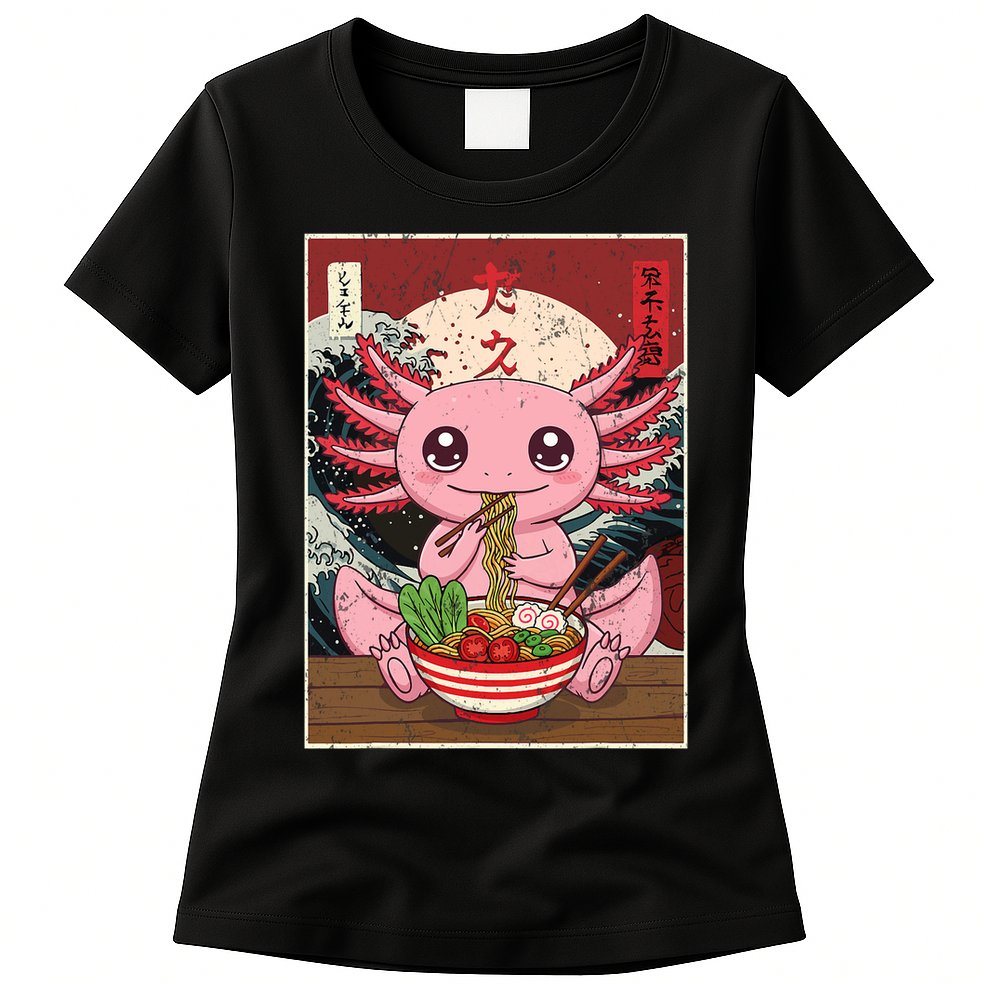 Axolotl Ramen Japanese Funny Graphic Tees Kawaii Anime Gifts Womens T-Shirt