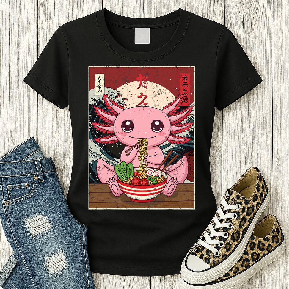 Axolotl Ramen Japanese Funny Graphic Tees Kawaii Anime Gifts Womens T-Shirt