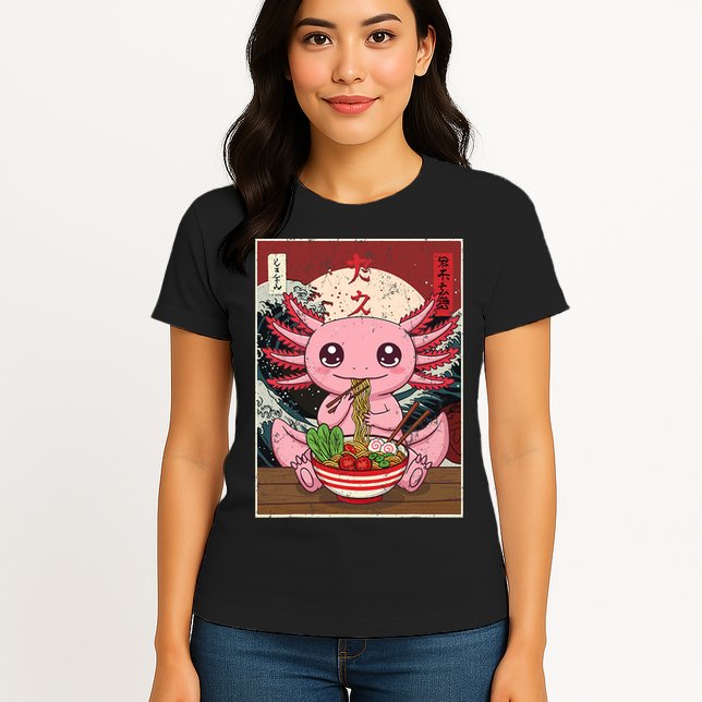 Axolotl Ramen Japanese Funny Graphic Tees Kawaii Anime Gifts Womens T-Shirt