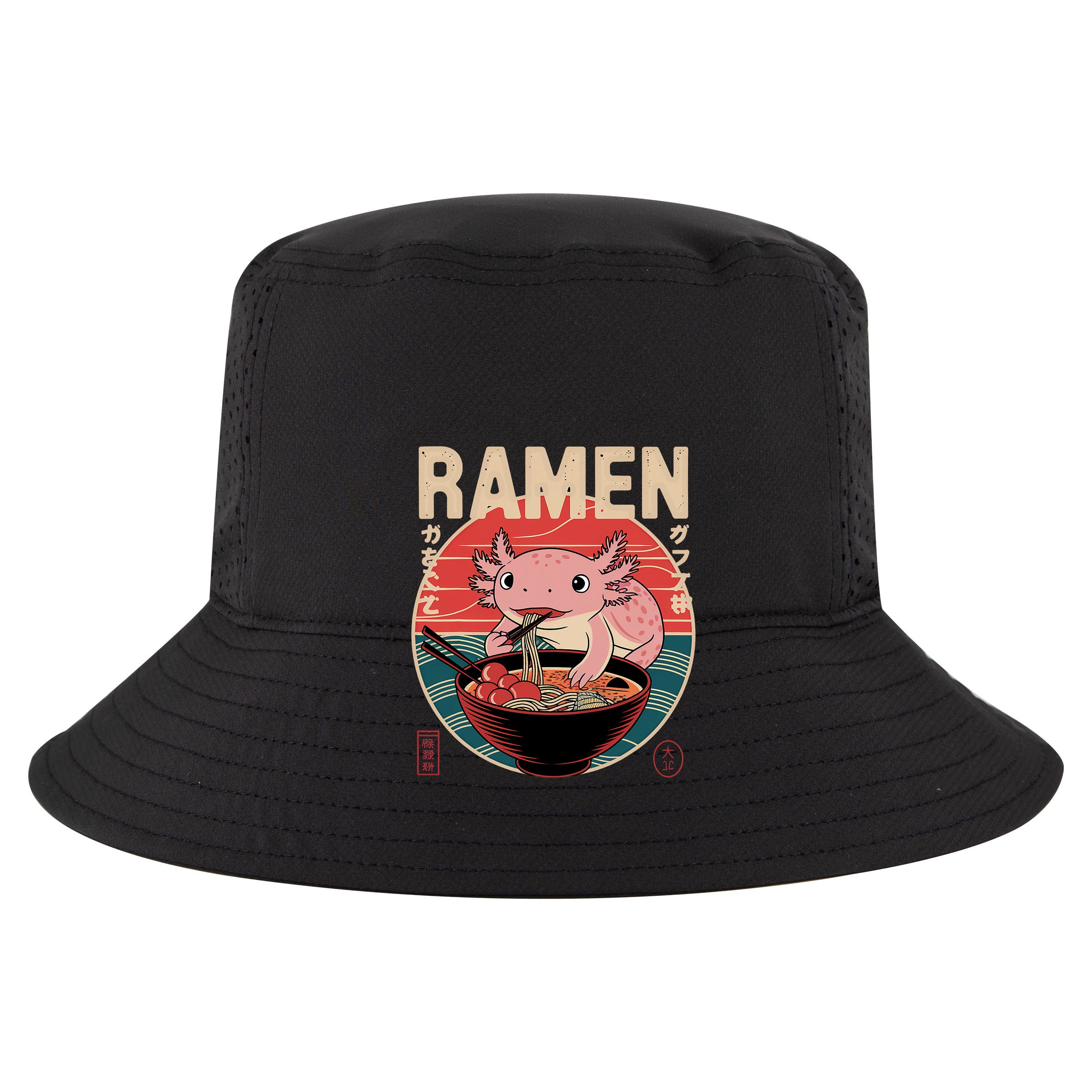 Axolotl Ramen Japanese Noodles Kawaii Anime Axolotl 7 Panel Mesh Trucker Snapback Hat