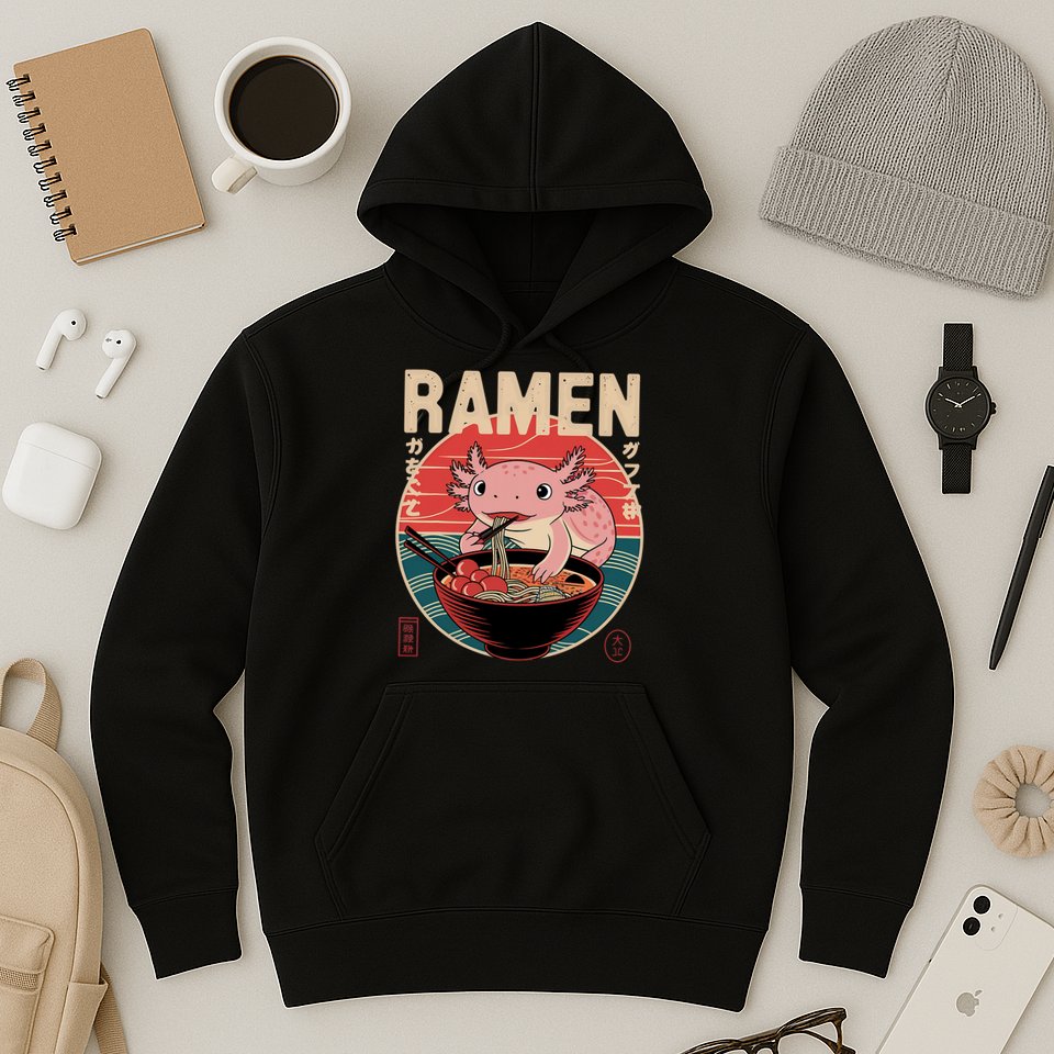 Axolotl Ramen Japanese Noodles Kawaii Anime Axolotl Hoodie