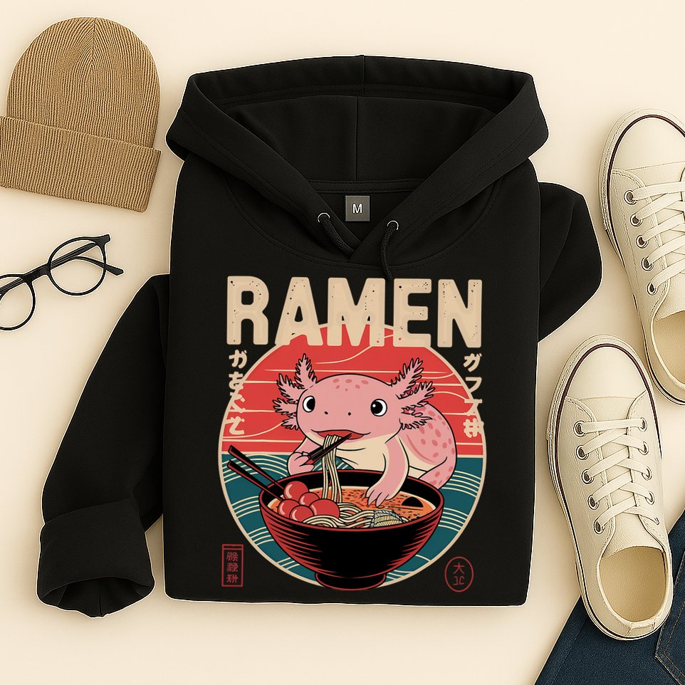Axolotl Ramen Japanese Noodles Kawaii Anime Axolotl Hoodie