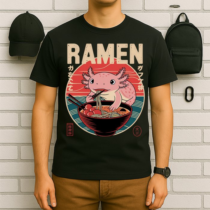 Axolotl Ramen Japanese Noodles Kawaii Anime Axolotl T-Shirt