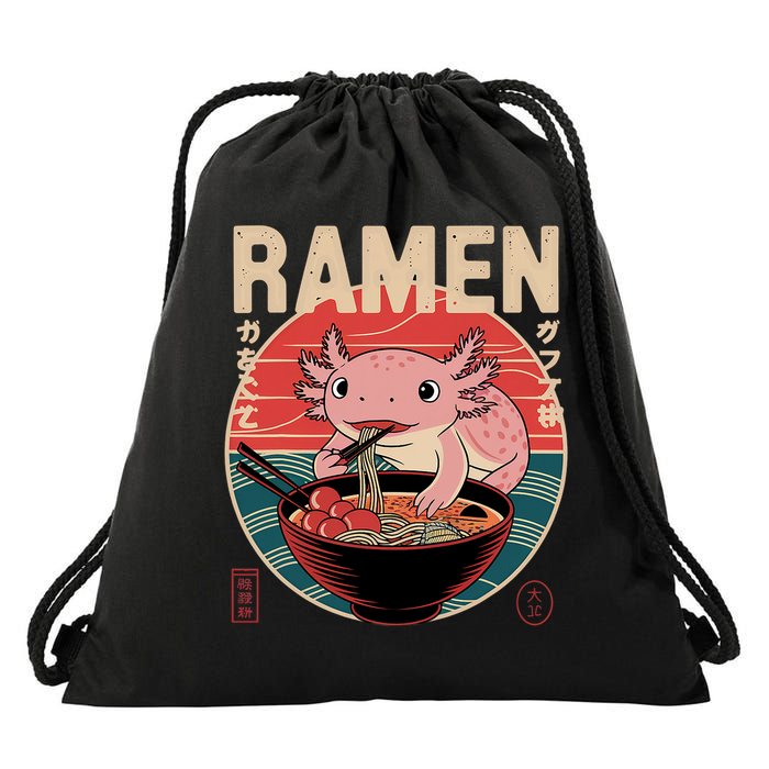 Axolotl Ramen Japanese Noodles Kawaii Anime Axolotl Drawstring Bag