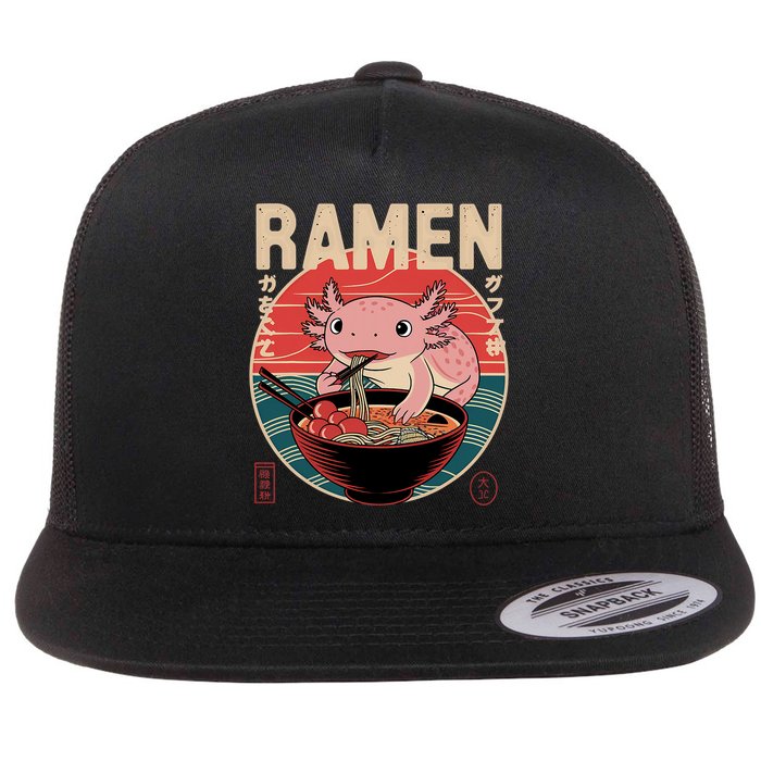Axolotl Ramen Japanese Noodles Kawaii Anime Axolotl Flat Bill Trucker Hat