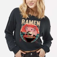 Axolotl Ramen Japanese Noodles Kawaii Anime Axolotl Cropped Pullover Crew