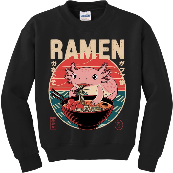 Axolotl Ramen Japanese Noodles Kawaii Anime Axolotl Kids Sweatshirt