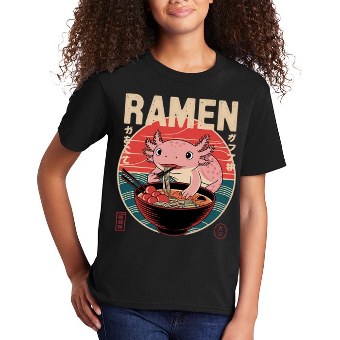 Axolotl Ramen Japanese Noodles Kawaii Anime Axolotl Kids T-Shirt