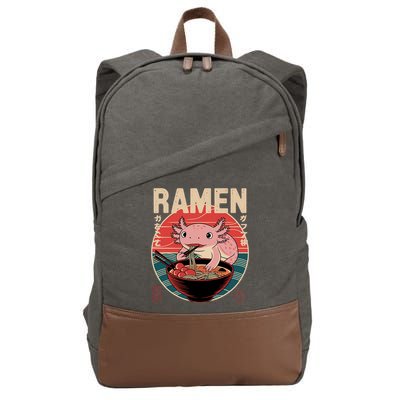 Axolotl Ramen Japanese Noodles Kawaii Anime Axolotl Cotton Canvas Backpack
