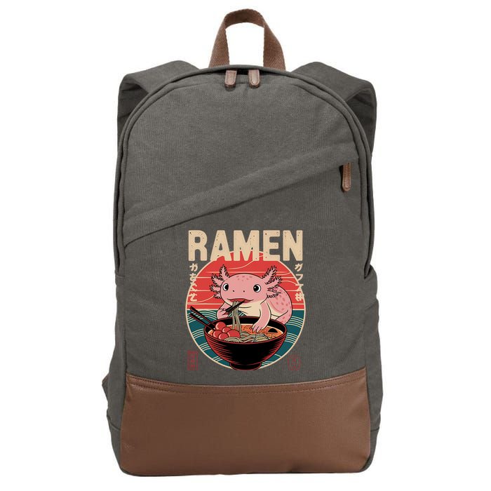 Axolotl Ramen Japanese Noodles Kawaii Anime Axolotl Cotton Canvas Backpack