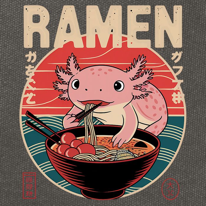 Axolotl Ramen Japanese Noodles Kawaii Anime Axolotl Cotton Canvas Backpack