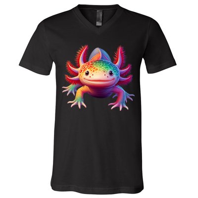 Axolotl Rainbow Kawaii Colorful Axolotl Lovers Herpetologist V-Neck T-Shirt