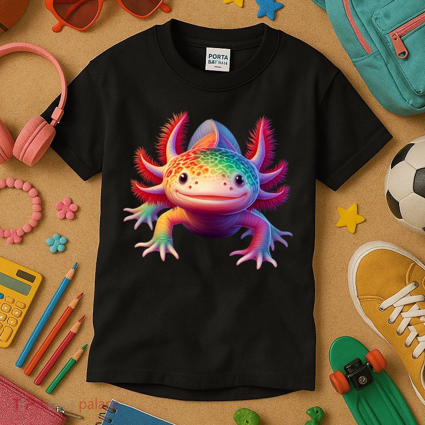 Axolotl Rainbow Kawaii Colorful Axolotl Lovers Herpetologist Kids T-Shirt