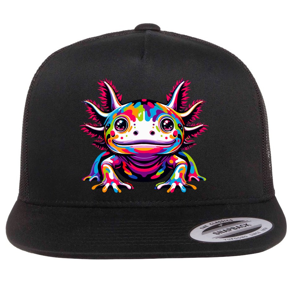 Axolotl Rainbow Kawaii Colorful Love Axolotls Herpetologist Flat Bill Trucker Hat