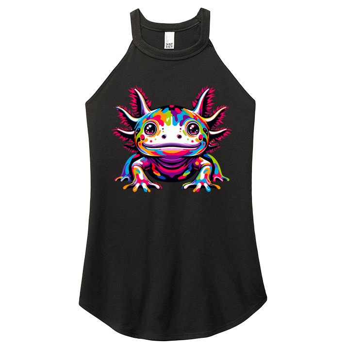 Axolotl Rainbow Kawaii Colorful Love Axolotls Herpetologist Women's Perfect Tri Rocker Tank