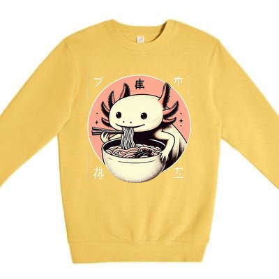 Axolotl Ra Kawaii Neko Japanese Noodles Aesthetic  Premium Crewneck Sweatshirt