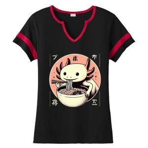 Axolotl Ra Kawaii Neko Japanese Noodles   Ladies Halftime Notch Neck Tee