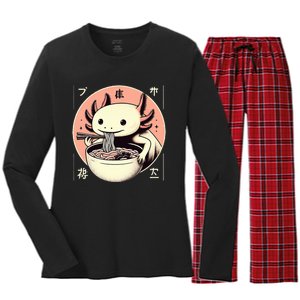 Axolotl Ra Kawaii Neko Japanese Noodles   Women's Long Sleeve Flannel Pajama Set 