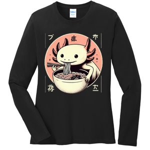 Axolotl Ra Kawaii Neko Japanese Noodles   Ladies Long Sleeve Shirt