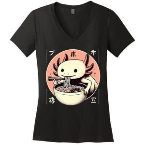 Axolotl Ra Kawaii Neko Japanese Noodles   Women's V-Neck T-Shirt